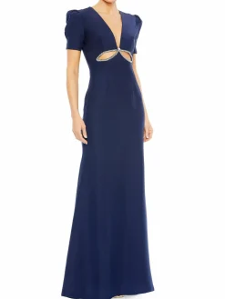Women Mac Duggal Puff Sleeve Cutout Gown