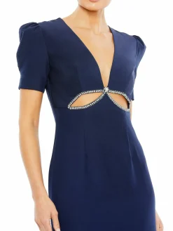 Women Mac Duggal Puff Sleeve Cutout Gown