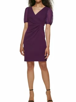 Women DKNY Puff Sleeve Faux Wrap Sheath Dress