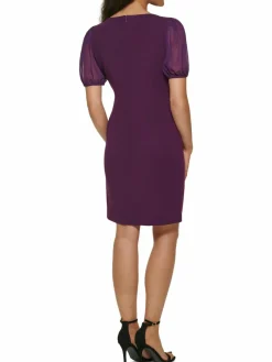Women DKNY Puff Sleeve Faux Wrap Sheath Dress