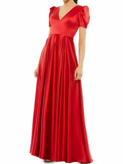Women Mac Duggal Puff Sleeve Satin Gown