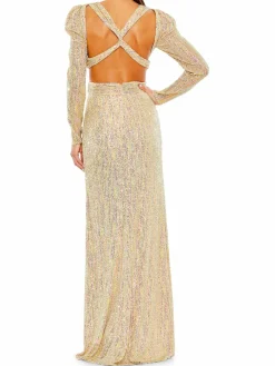 Women Mac Duggal Puff Sleeve Sequin Gown