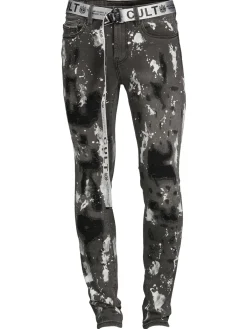 Cult Of Individuality Jeans|Punk Belted Super Skinny Jeans Grey