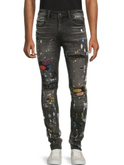 Cult Of Individuality Jeans|Punk High Rise Distressed & Painted Super Skinny Jeans Burst Grey