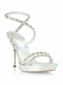 Alexander McQueen Punk Stud Metallic Leather Ankle Strap Sandals