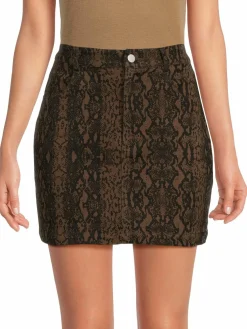 Women English Factory Python Print Denim Mini Skirt