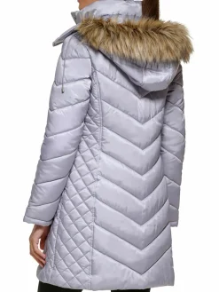 Women Kenneth Cole Quilted Faux Fur Hood Heavyweight Puffer Coat