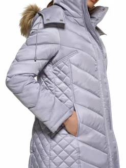Women Kenneth Cole Quilted Faux Fur Hood Heavyweight Puffer Coat