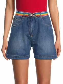 Women Love Moschino Rainbow Belt Denim Shorts