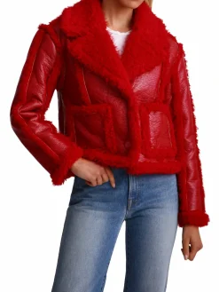 Women Avec Les Filles Relaxed Fit Glazed Faux Shearling Trim Jacket