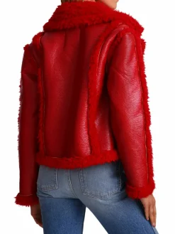 Women Avec Les Filles Relaxed Fit Glazed Faux Shearling Trim Jacket