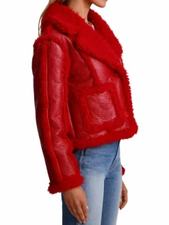 Women Avec Les Filles Relaxed Fit Glazed Faux Shearling Trim Jacket