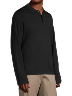 Vince Polos|Relaxed Fit Long Sleeve Merino Wool Polo Black