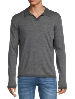 Robert Barakett Sweaters|Renwood Merino Wool Polo Sweater Grey
