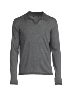 Robert Barakett Sweaters|Renwood Merino Wool Polo Sweater Grey