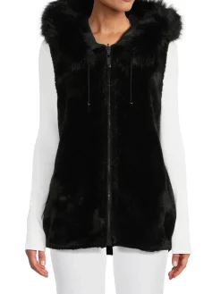 BELLE FARE Wraps & Capes|Reversible Faux Fur Hooded Vest Black