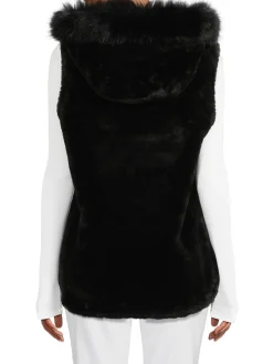 BELLE FARE Wraps & Capes|Reversible Faux Fur Hooded Vest Black
