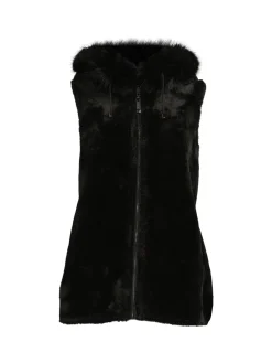 BELLE FARE Wraps & Capes|Reversible Faux Fur Hooded Vest Black