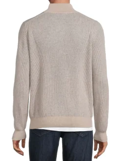 Amicale Sweaters|Rib Knit Cashmere Zip Up Cardigan