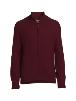 Amicale Cashmere|Ribbed Cashmere Zip Up Cardigan