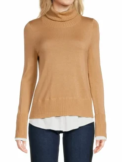 Women Saks Fifth Avenue Ribbed Merino Wool Blend Turtleneck Sweater