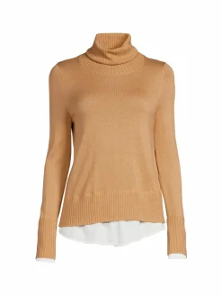 Women Saks Fifth Avenue Ribbed Merino Wool Blend Turtleneck Sweater