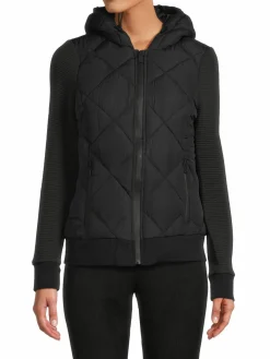 Women Andrew Marc Sport Ribbed Sleeve Puffer Jacket