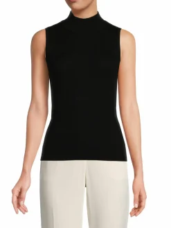 Women Elie Tahari Ribbed Sleeveless Merino Wool Sweater