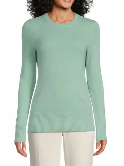Women Saks Fifth Avenue Ribbed Trim Crewneck Cashmere Sweater