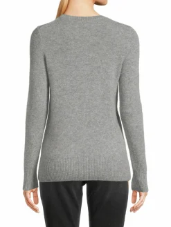 Women Saks Fifth Avenue Ribbed Trim Crewneck Cashmere Sweater