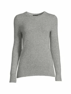 Women Saks Fifth Avenue Ribbed Trim Crewneck Cashmere Sweater
