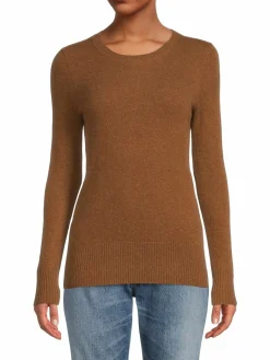 Women Saks Fifth Avenue Ribbed Trim Crewneck Cashmere Sweater