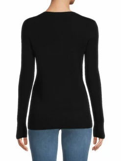 Women Saks Fifth Avenue Ribbed Trim Crewneck Cashmere Sweater
