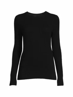 Women Saks Fifth Avenue Ribbed Trim Crewneck Cashmere Sweater