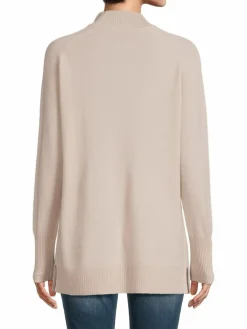 Women Saks Fifth Avenue Ribbed Trim Mockneck Cashmere Sweater