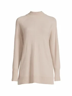 Women Saks Fifth Avenue Ribbed Trim Mockneck Cashmere Sweater
