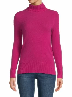 Women Saks Fifth Avenue Ribbed Trim Turtleneck Cashmere Sweater