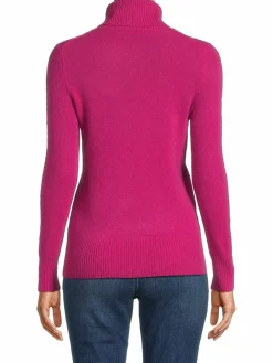 Women Saks Fifth Avenue Ribbed Trim Turtleneck Cashmere Sweater
