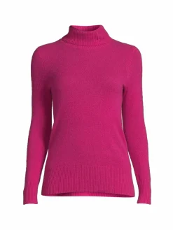 Women Saks Fifth Avenue Ribbed Trim Turtleneck Cashmere Sweater