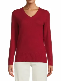 Women Saks Fifth Avenue Ribbed Trim V Neck Cashmere Sweater