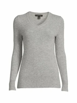 Women Saks Fifth Avenue Ribbed Trim V Neck Cashmere Sweater