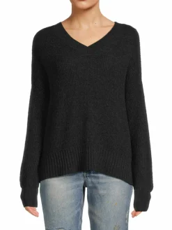 Women Saks Fifth Avenue Ribbed V Neck Boxy Cashmere Sweater