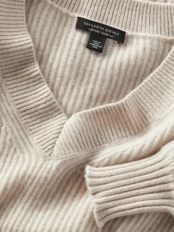 Women Saks Fifth Avenue Ribbed V Neck Boxy Cashmere Sweater