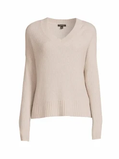 Women Saks Fifth Avenue Ribbed V Neck Boxy Cashmere Sweater