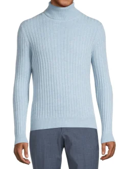 Malo Sweaters|Ribbed Wool & Cashmere Sweater Ice Blue