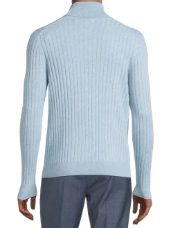 Malo Sweaters|Ribbed Wool & Cashmere Sweater Ice Blue