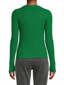 Women Vince Ribbed Wool Blend Crewneck Sweater
