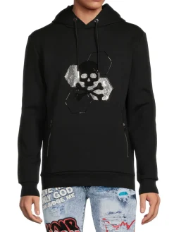 Bertigo Activewear|Roger Skull Rhinestone Pullover Hoodie Black