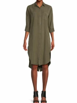 Women Saks Fifth Avenue Roll Tab Chambray Shirt Dress