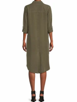 Women Saks Fifth Avenue Roll Tab Chambray Shirt Dress